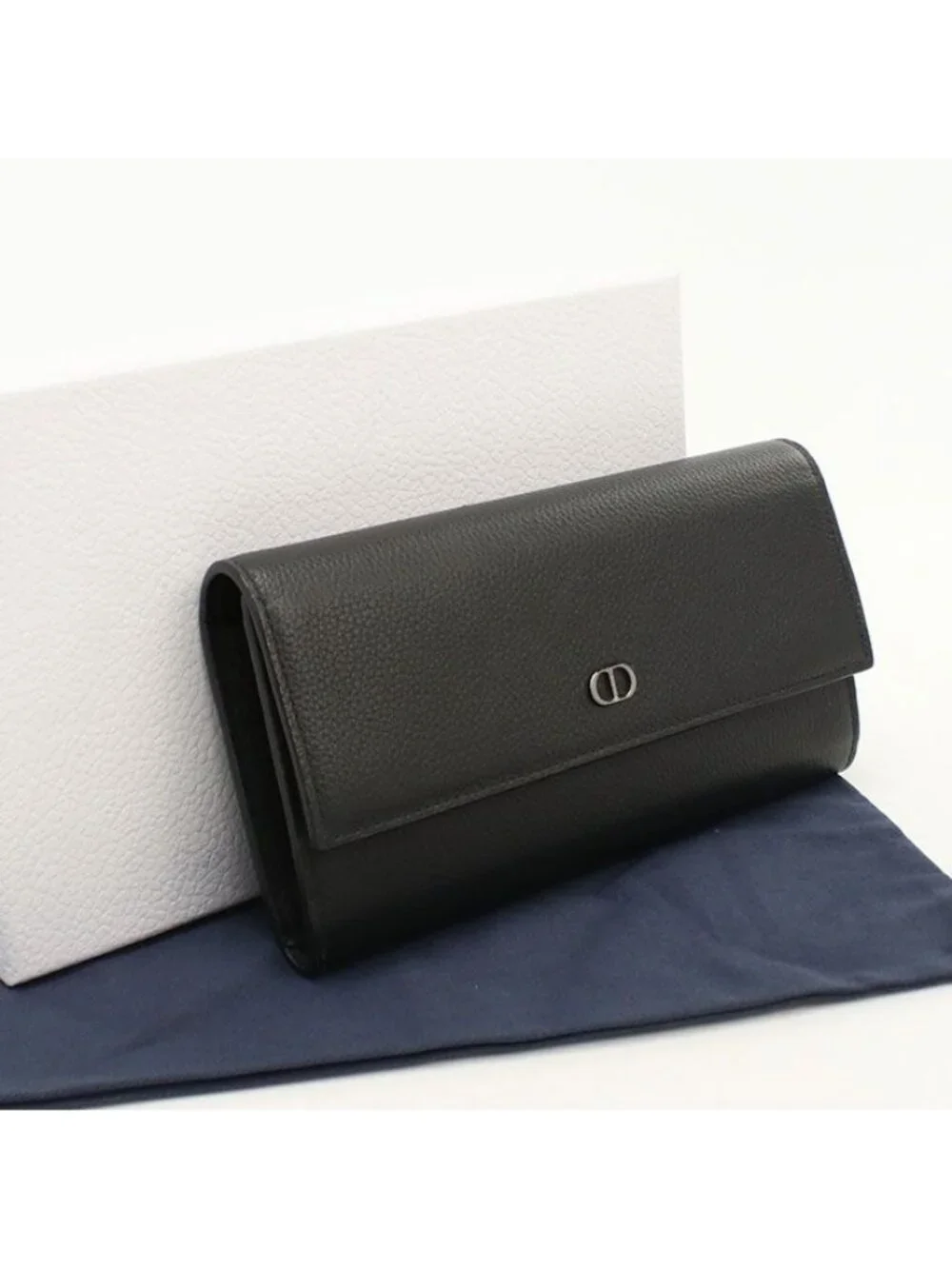 Dior Long Flap Wallet CD Icon Bifold Grained Calfskin